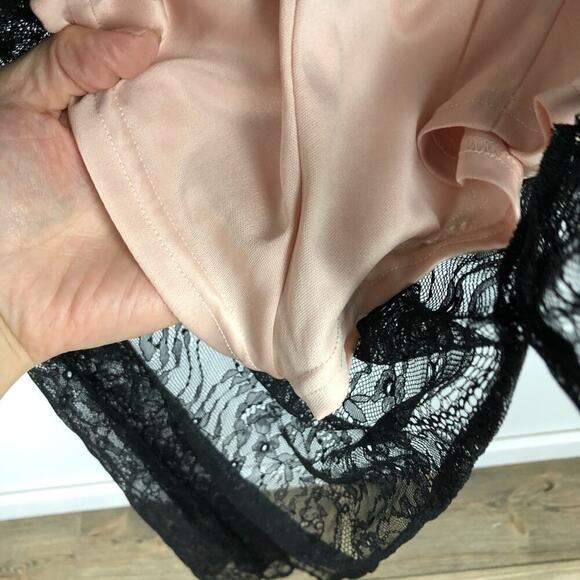 Whyte Eyelash Skirted Maxi Black Lace Sheer Romper Deep V-neck bell sleeves S - Picture 11 of 16